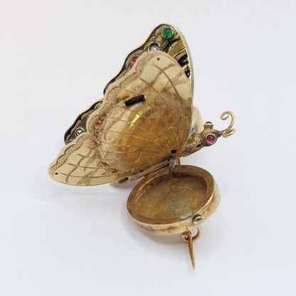 Rare Antique Gold Articulated Butterfly Locket Brooch