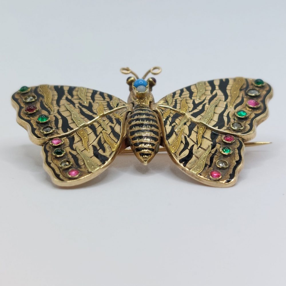 Rare Antique Gold Articulated Butterfly Locket Brooch