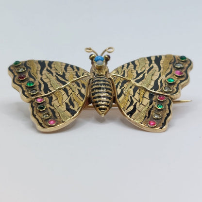 Rare Antique Gold Articulated Butterfly Locket Brooch