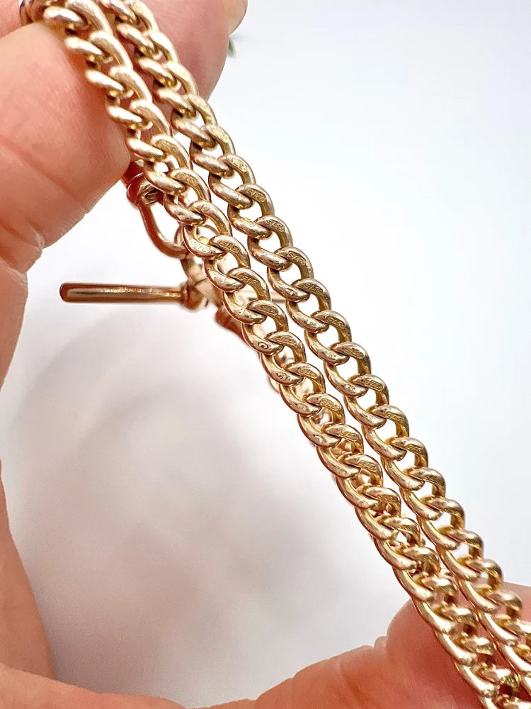 Edwardian Antique 9ct Rose Gold Curb Link Albert Chain Necklace