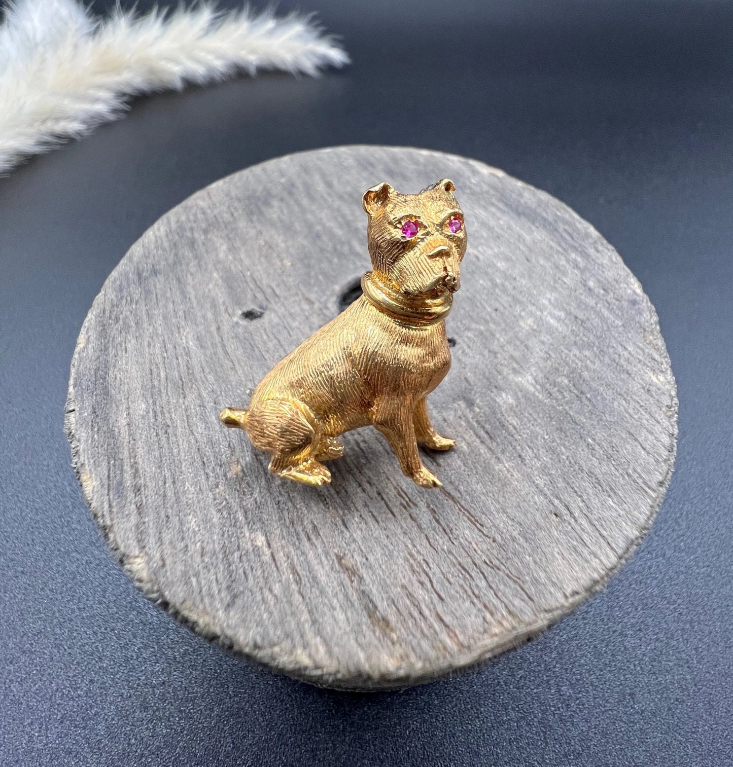 Vintage 18 Carat Yellow Gold Ruby Eyed Dog Brooch, Circa 1970