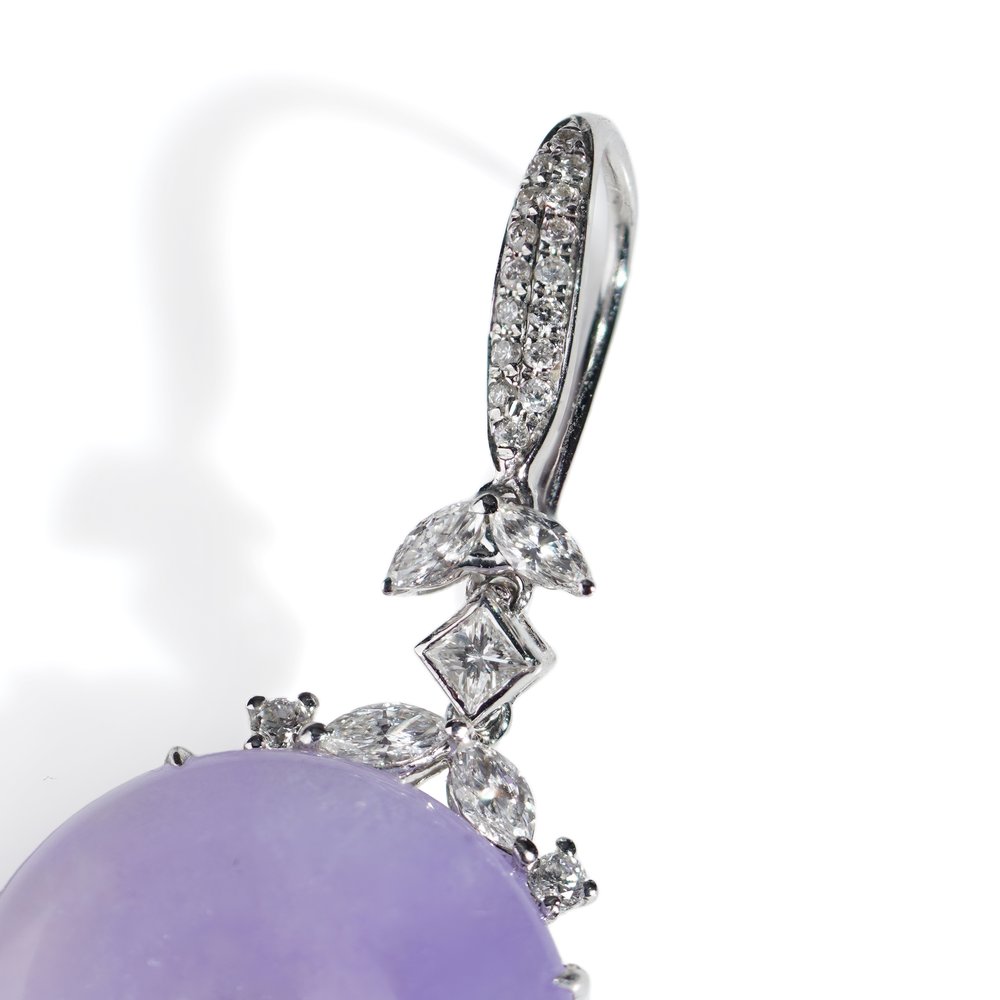 Lavender Jade and Diamond Drop Earrings, A Grade Jade