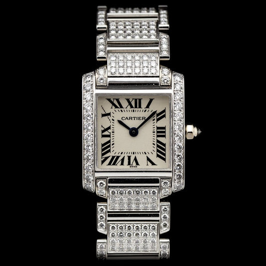 Cartier Tank Francaise 2365 White Gold Factory Diamonds Watch with Cartier service 2024