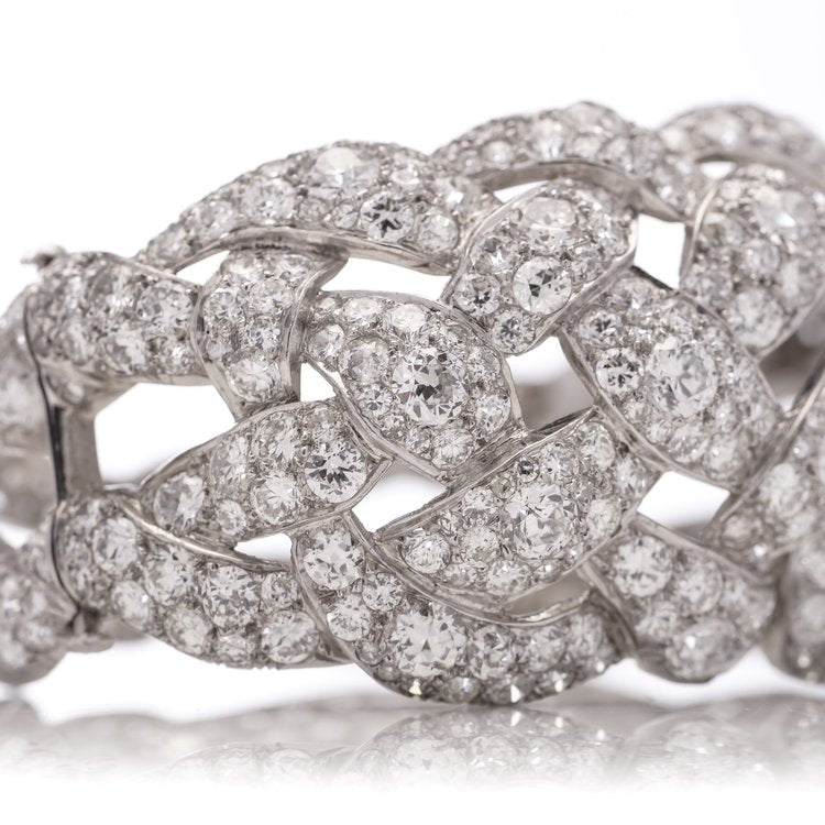Art Deco Old Cut Diamond Bangle Bracelet in Platinum, 30 carats