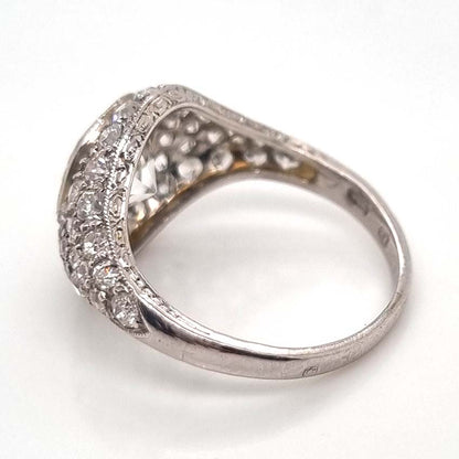 Art Deco 2.8ct Diamond Bombe Cluster Ring, 2.8ct old European transitional cut diamond in single-cut diamond encrusted domed surround in platinum