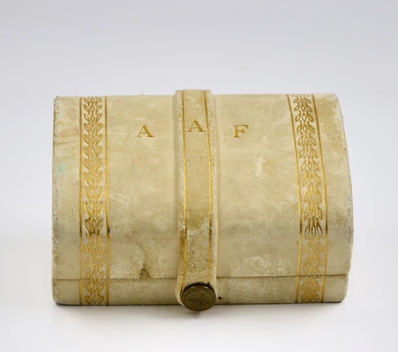 Antique 19th Century 2.2ct Diamond Enamel and Gold Drop Earrings in original white leather casket box