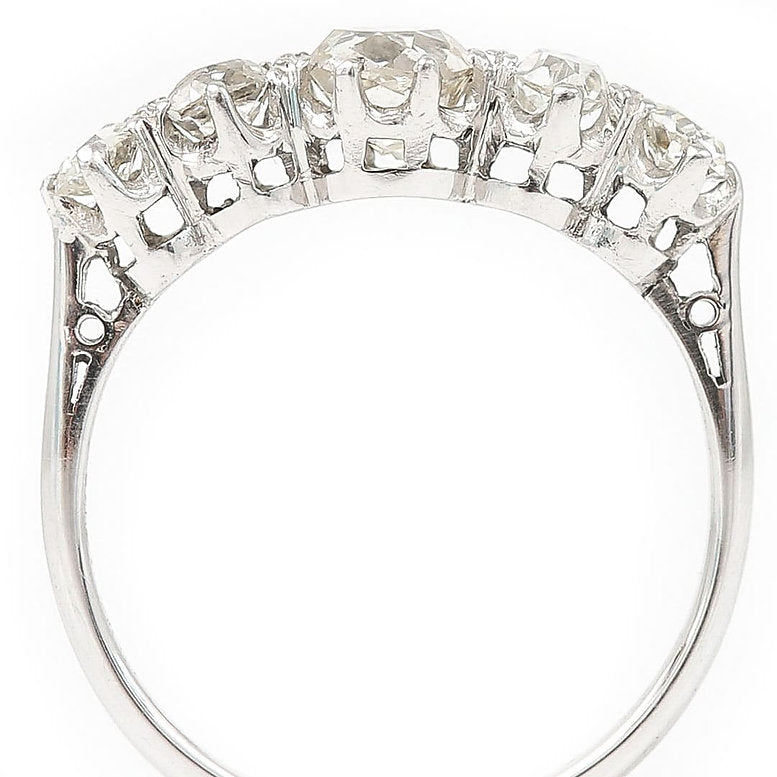 Victorian Antique Old Mine Cut Diamond Five Stone Ring