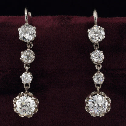 Art Deco 3.60ct Old European Cut Diamond Drop Earrings