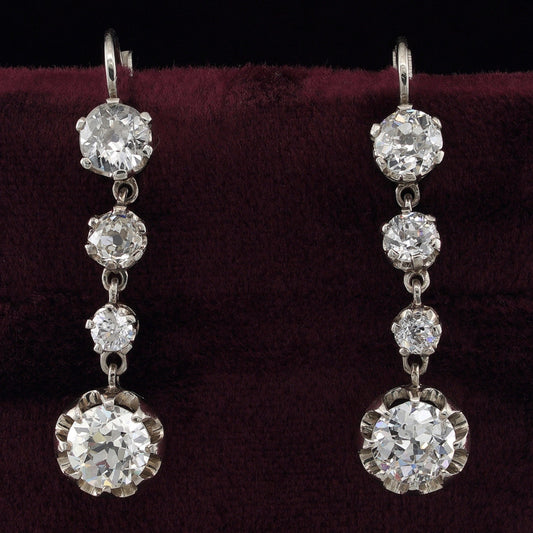 Art Deco 3.60ct Old European Cut Diamond Drop Earrings