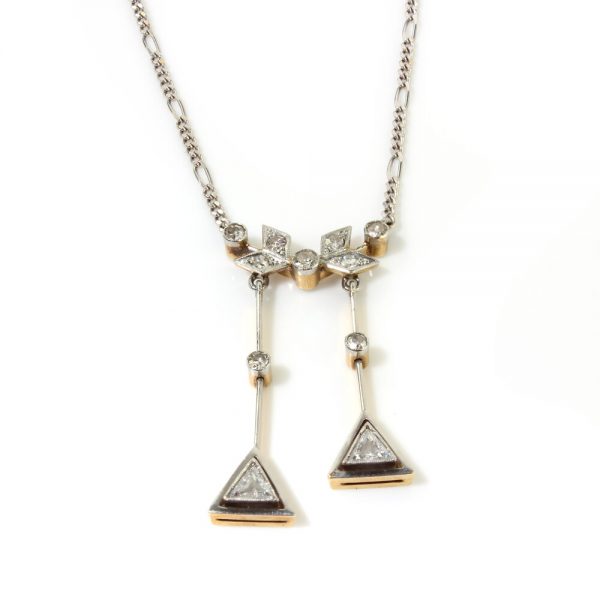 Antique Edwardian Triangle and Old Cut Diamond Pendant Necklace, 1.05 carat total