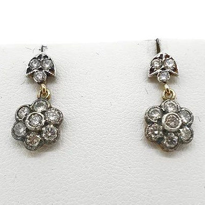 1ct Diamond Daisy Cluster Drop Earrings
