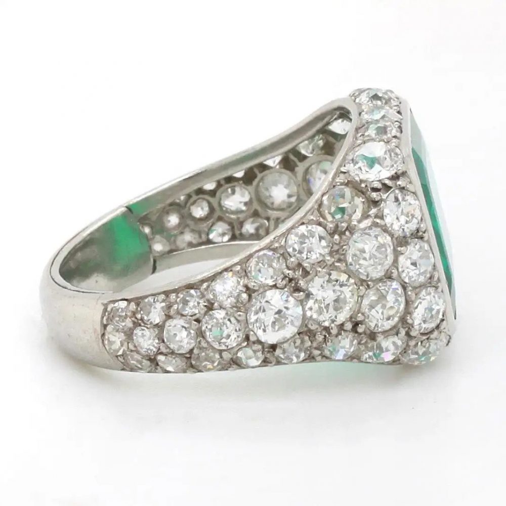 Art Deco 2.85ct No Oil Colombian Emerald and Diamond Ring