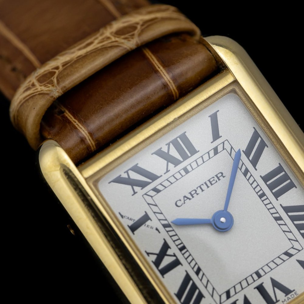 Ladies Cartier Tank Louis Cartier W1529856 2442 18ct Yellow Gold 22 x 30mm Quartz Watch on brown Alligator skin strap with Cartier yellow gold pin buckle