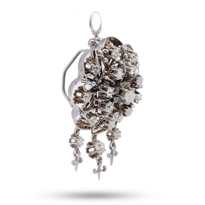 Old Cut Diamond Flower Cluster Pendant Brooch, 3.10 carats