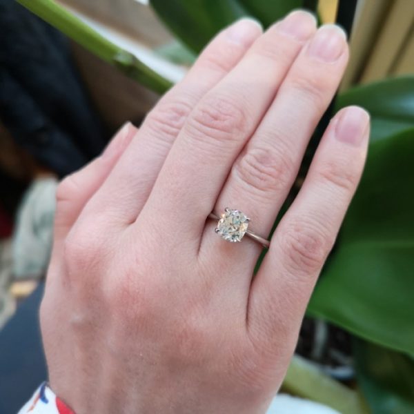 Cushion Cut Diamond Solitaire Engagement Ring in Platinum, 1.64 carats