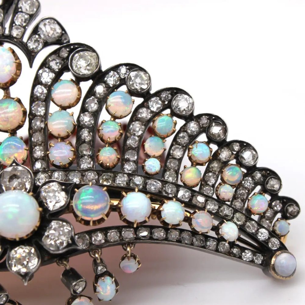 Victorian Antique Opal and Diamond Crown Tiara