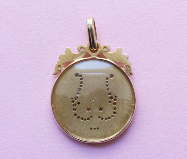 Art Nouveau Rose Cut Diamond Gold Lyre Locket Pendant