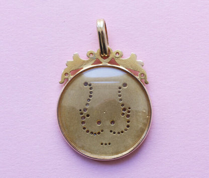 Art Nouveau Rose Cut Diamond Gold Lyre Locket Pendant