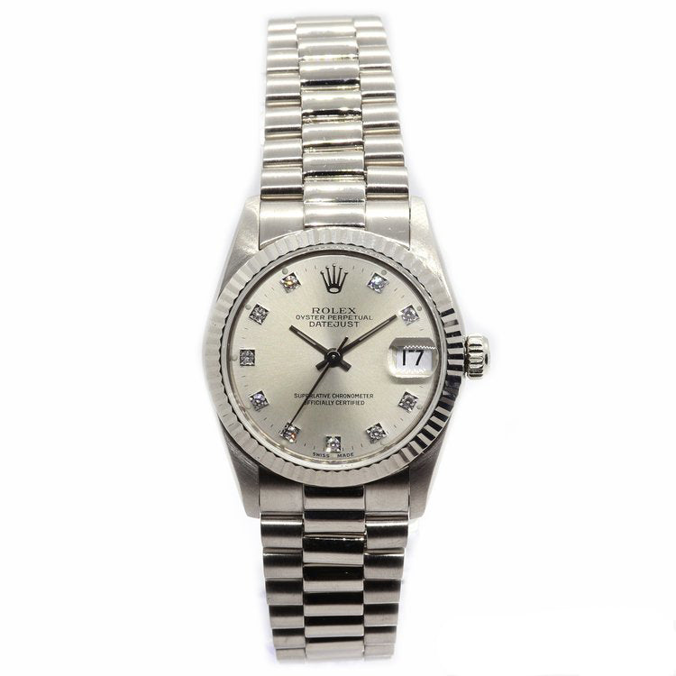 Vintage Rolex Oyster Perpetual Datejust 68279 18ct White Gold and Diamond Midsize Automatic Watch, Circa 1990s
