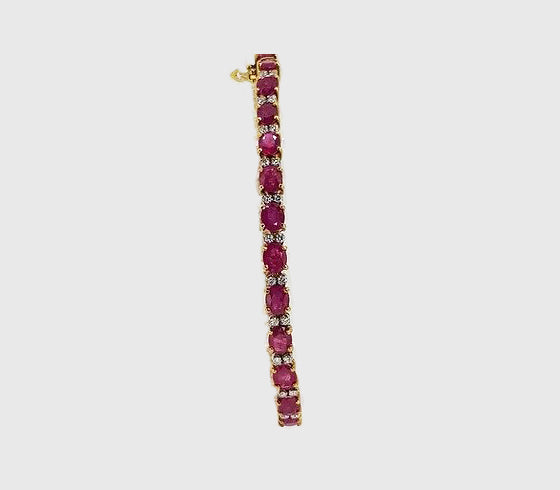 Ruby and Diamond Line Bracelet, 11.12 carats, 18ct Yellow Gold