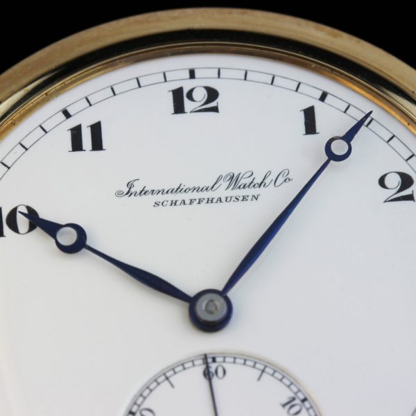 Antique IWC Gold Presentation Pocket Watch, Ref 678256, white dial with Arabic numeral hour markers, mechanical hand winding movement, By IWC International Watch Co., Schaffhausen, Circa 1900