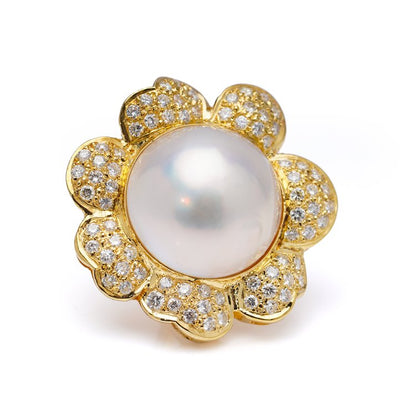 Pearl and Diamond Flower Cluster Earrings