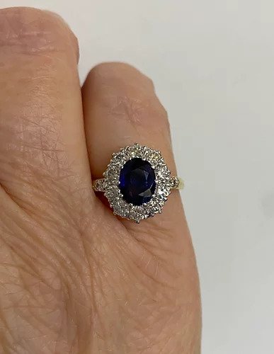 1.50ct Oval Sri Lankan Sapphire and Diamond Cluster Ring