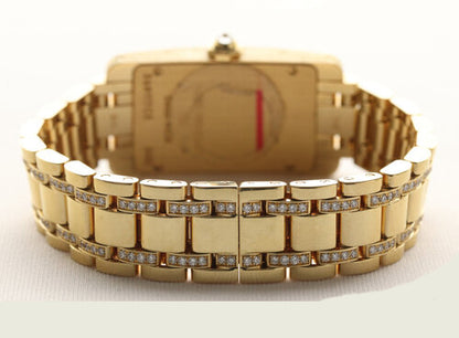 Cartier Tank Américaine 2482 Ladies Watch in 18ct Yellow Gold with Original Cartier Diamond Bezel and Bracelet, In very good condition and comes with Cartier box and papers.