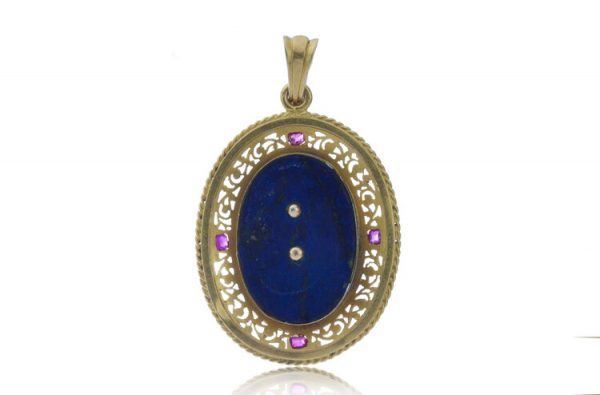 Antique Italian Silver Cherub, Lapis Lazuli and 18ct Yellow Gold Pendant