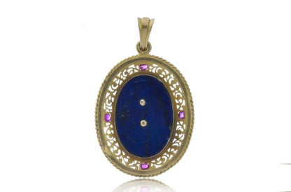 Antique Italian Silver Cherub, Lapis Lazuli and 18ct Yellow Gold Pendant