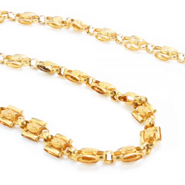 Antique Georgian 15ct Yellow Gold Fancy Link Chain Necklace