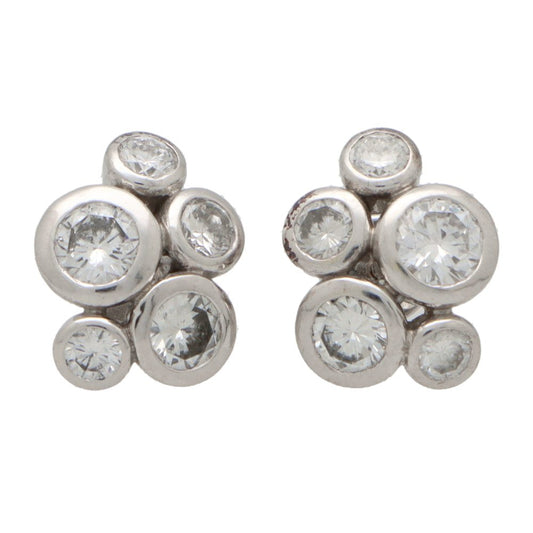 2.68ct Diamond Bubble Cluster Earrings in 18ct White Gold