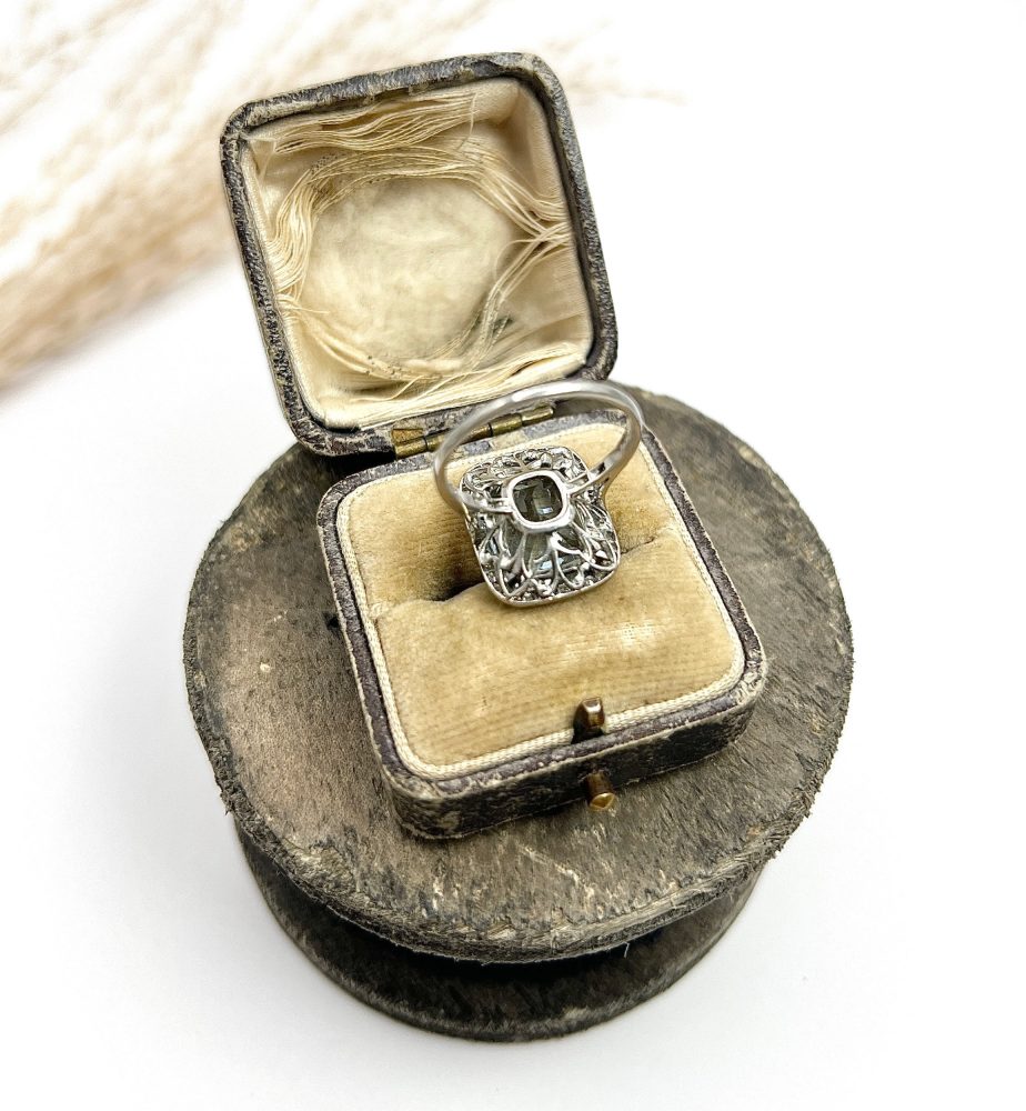 Vintage 10 Carat Aquamarine And Diamond Halo Ring In Platinum