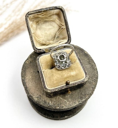 Vintage 10 Carat Aquamarine And Diamond Halo Ring In Platinum