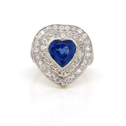 Vintage Heart Cut Sapphire and Diamond Cluster Ring, 3.31 carats