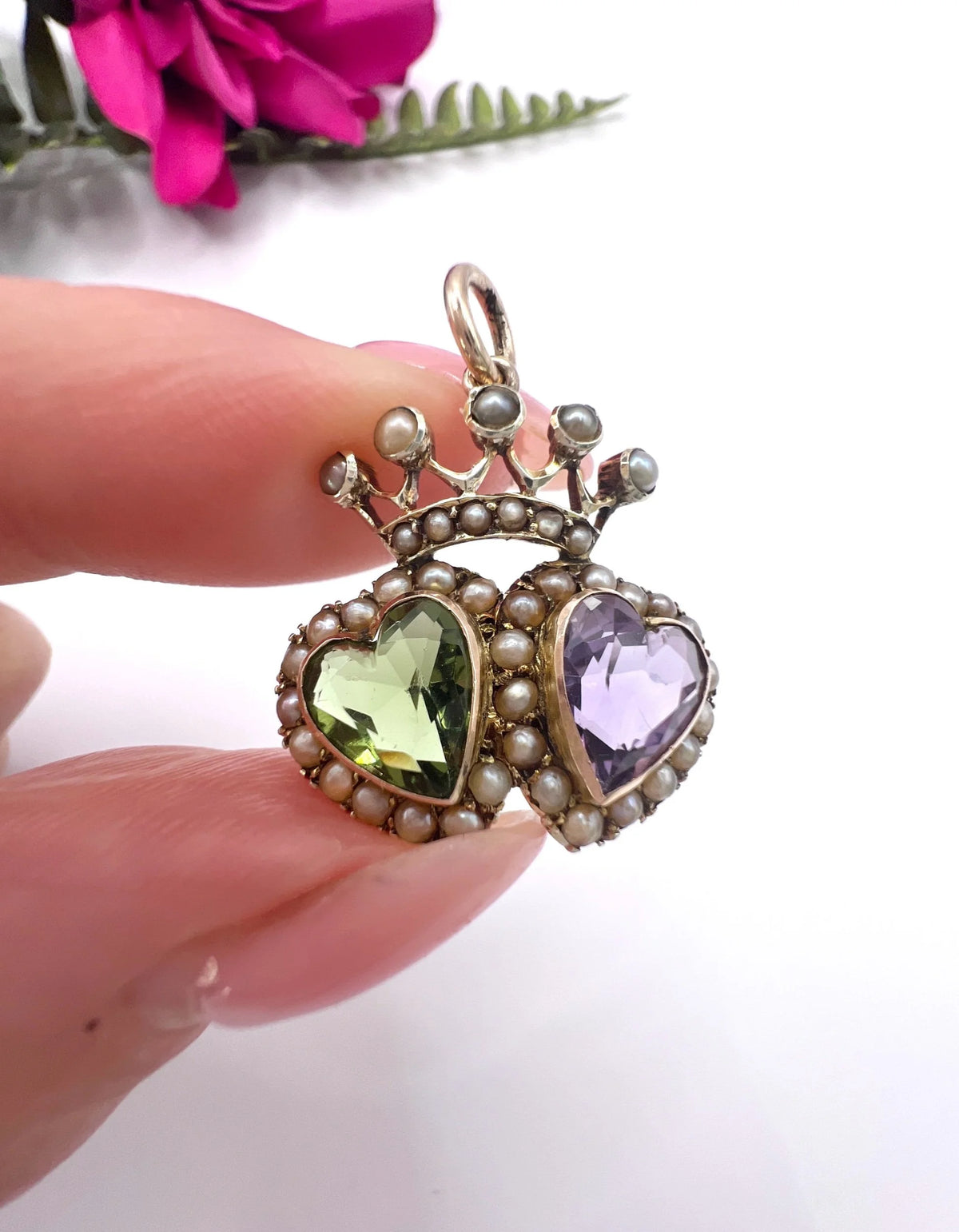 Antique 9 Carat Gold Suffragette Crowned Sweetheart Pendant, Circa 1910