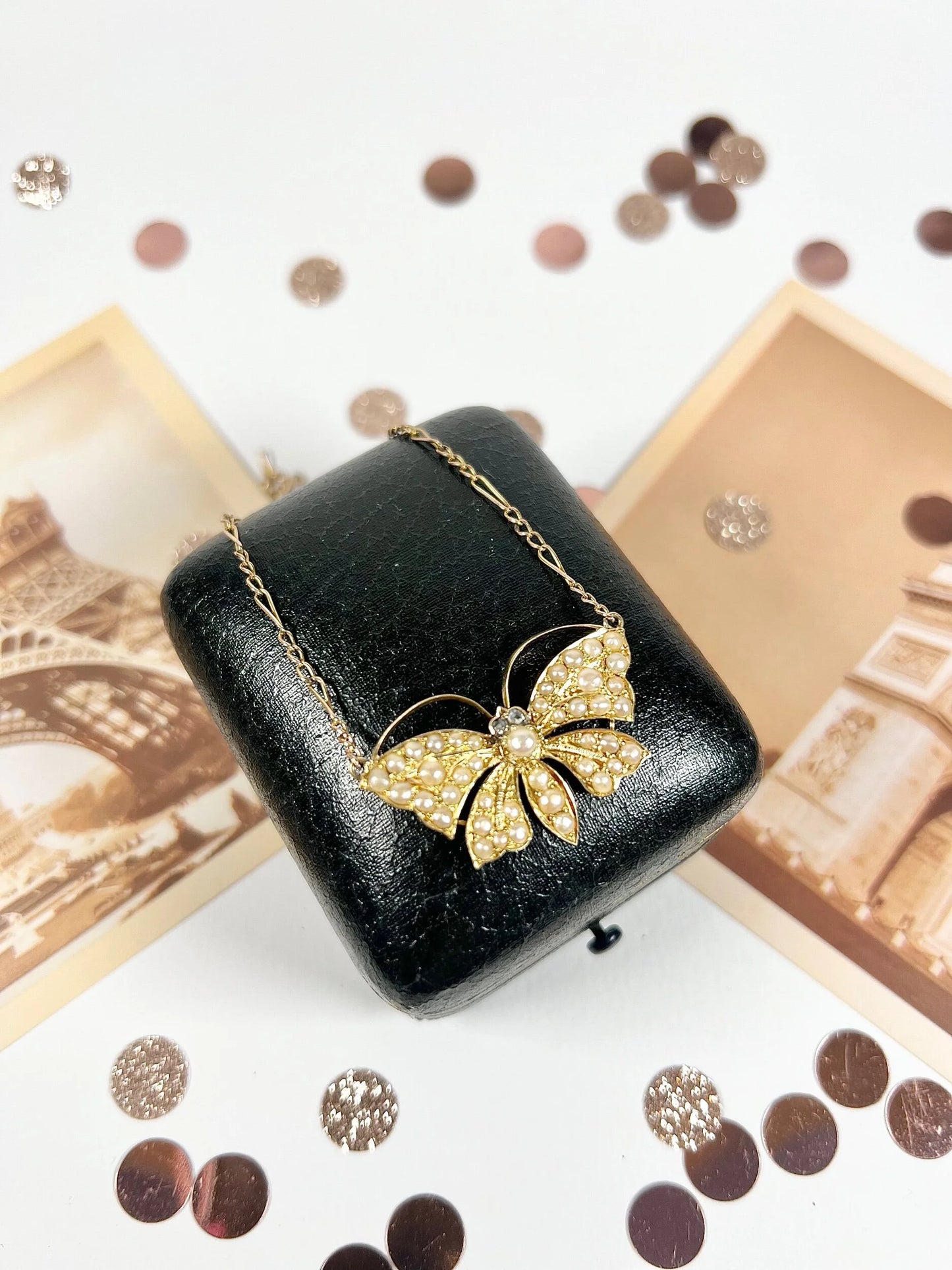 Antique  butterfly necklace with pearls and diamonds