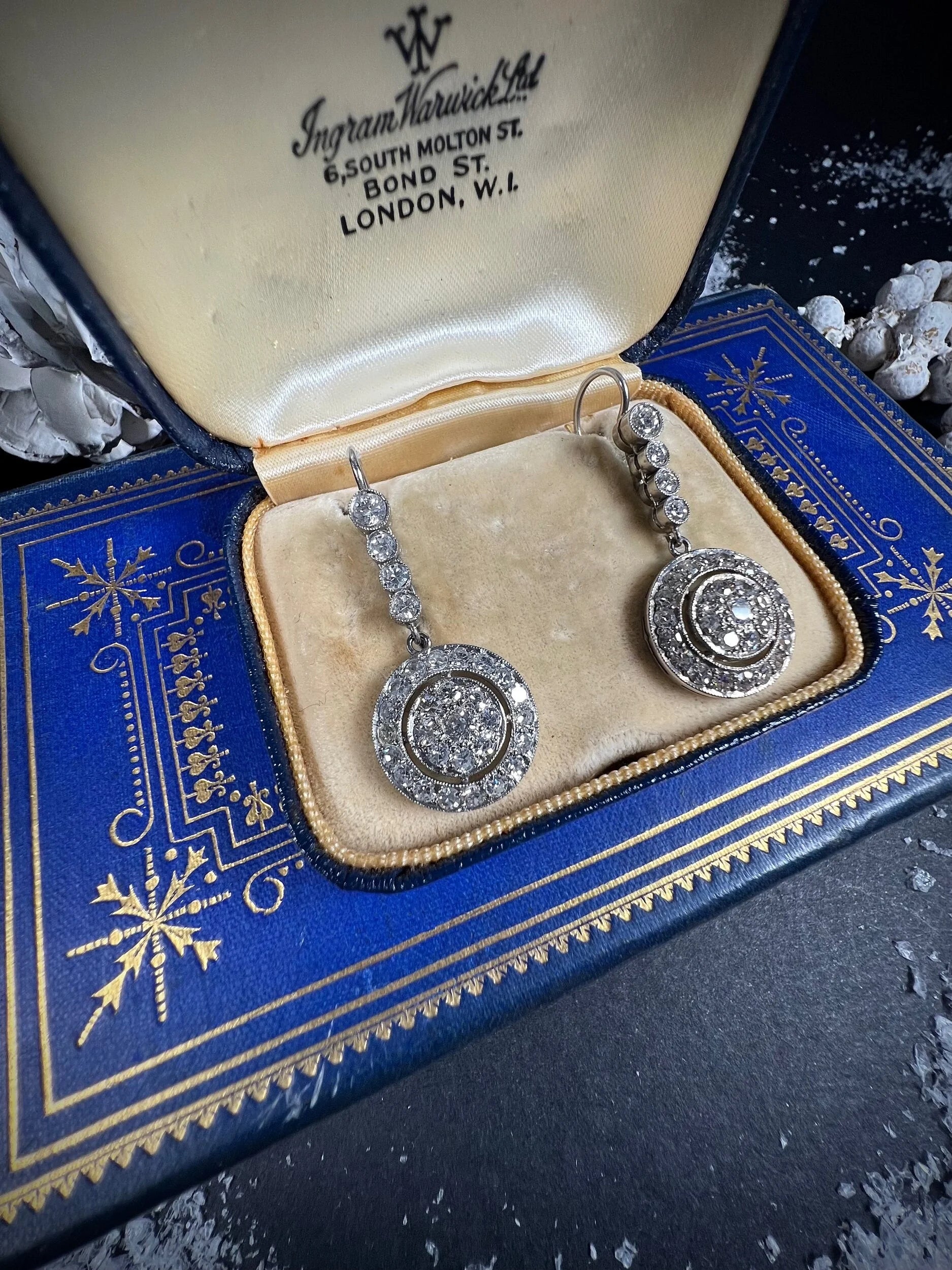 Antique 18 Carat Gold and Platinum Edwardian Diamond Circlet Drop Earrings, Circa 1910