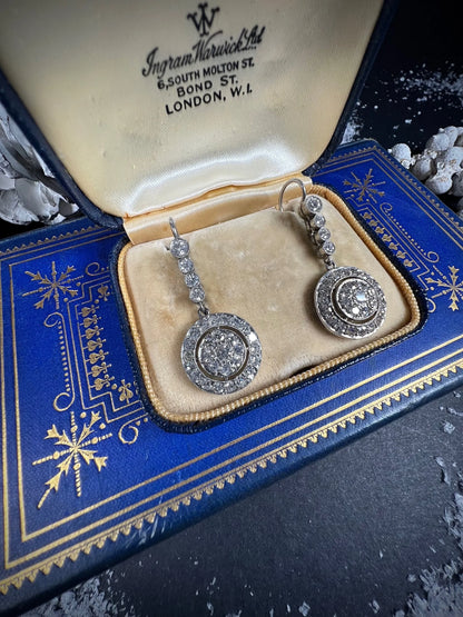 Antique 18 Carat Gold and Platinum Edwardian Diamond Circlet Drop Earrings, Circa 1910