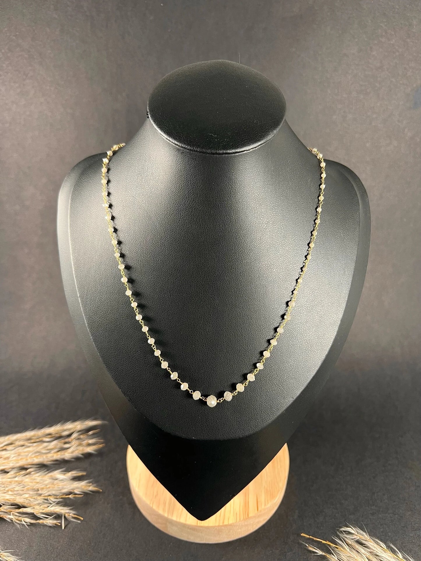 Vintage High Carat Gold Salt and Pepper Faceted Diamond Necklace, Circa 1990