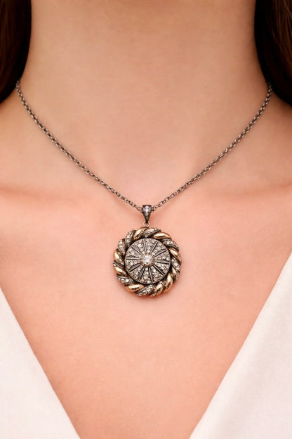 Victorian 18 Carat Yellow Gold and Platinum Diamond Catherine Wheel Pendant