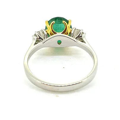 2.44ct Oval Emerald and Diamond Three Stone Engagement Ring