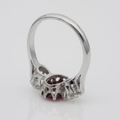 Vintage 1.90ct Natural No Heat Red Spinel and Diamond Trilogy Three Stone Engagement Ring in Platinum