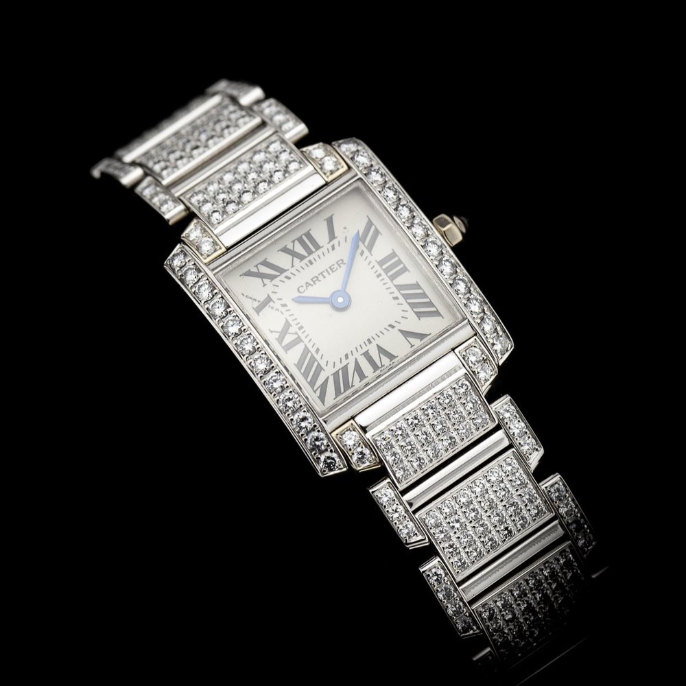 Cartier Tank Francaise 2365 White Gold Factory Diamonds Watch with Cartier service 2024