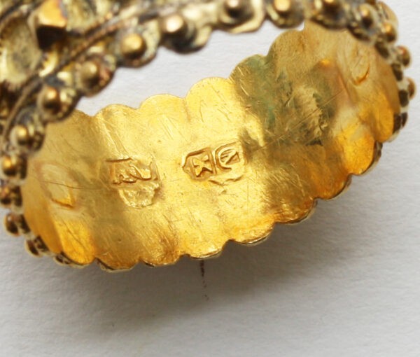 18th Century Antique Georgian Gold Ring; A rare wide gold band ring, engraved decoration, Signed by Adrianus van Velthoven II, Utrecht, 1781.