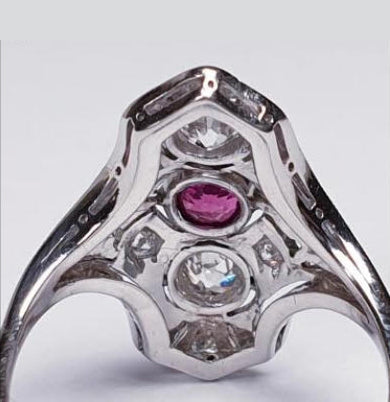Antique Ruby and Diamond Plaque Dress Ring in Platinum