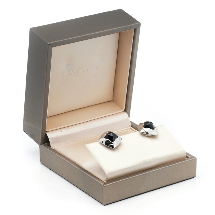 Bulgari Onyx and White Gold Pyramid Earrings