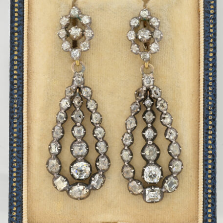 Georgian Antique 7.40ct Old Mine Cut and Table Cut Diamond Day and Night Drop Earrings