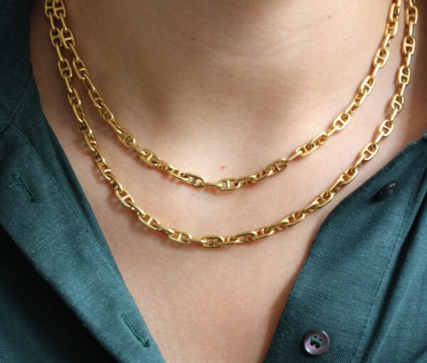 Vintage Hermes 18ct Yellow Gold Long Chaine D'Ancre Chain, 80cm long, master’s mark GL, Circa 1970.