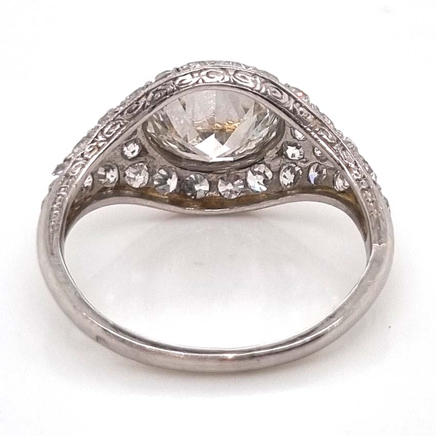 Art Deco 2.8ct Diamond Bombe Cluster Ring, 2.8ct old European transitional cut diamond in single-cut diamond encrusted domed surround in platinum